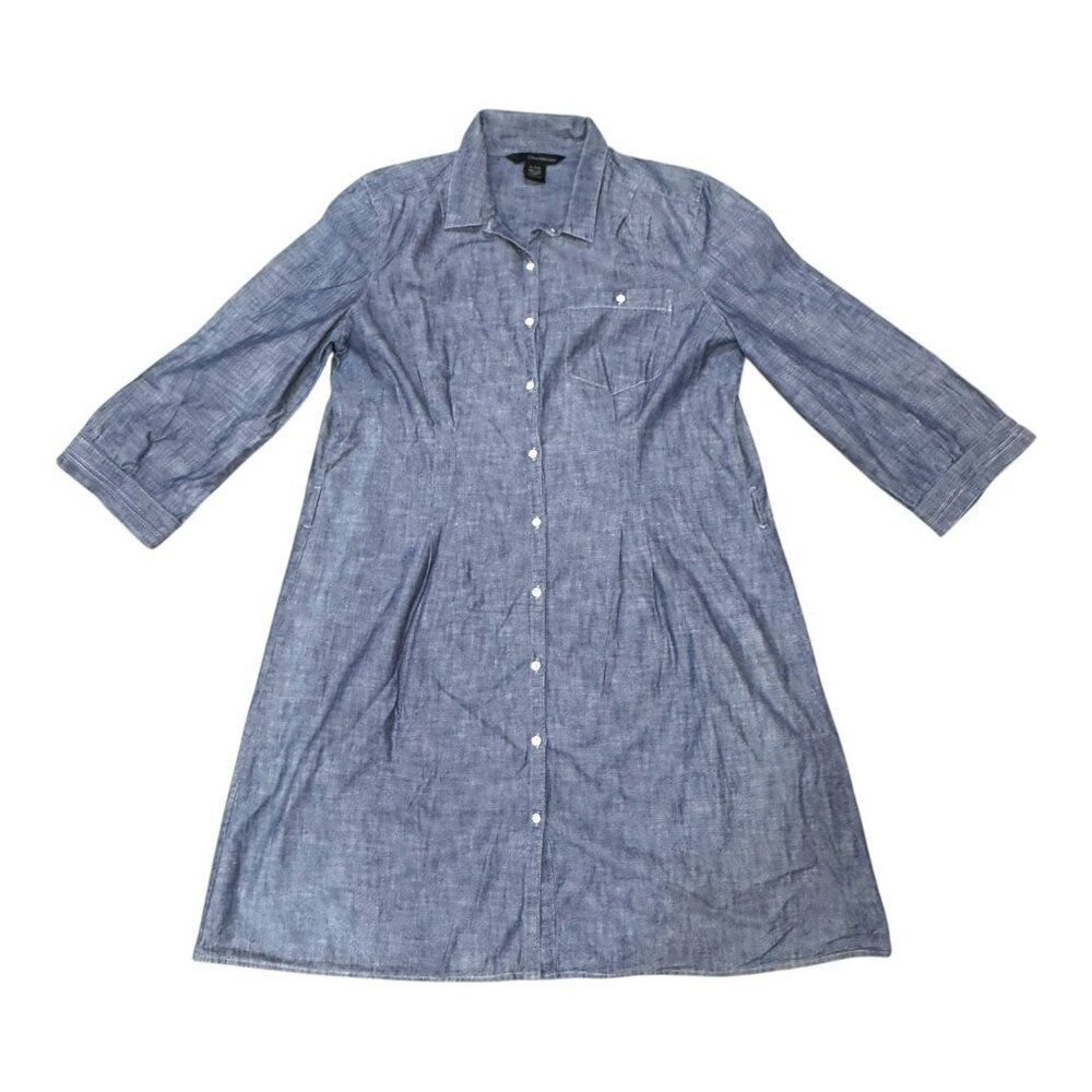 Vintage 90s Y2K Blue Denim Western Boho Cowgirl Grunge Shirt Dress XL No Belt